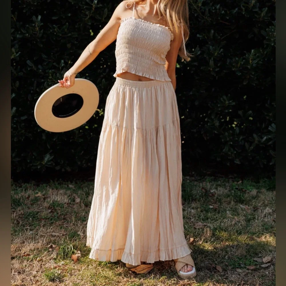 NWT Cream Smocked Crop Top and Maxi Skirt Set - Picture 2 of 8